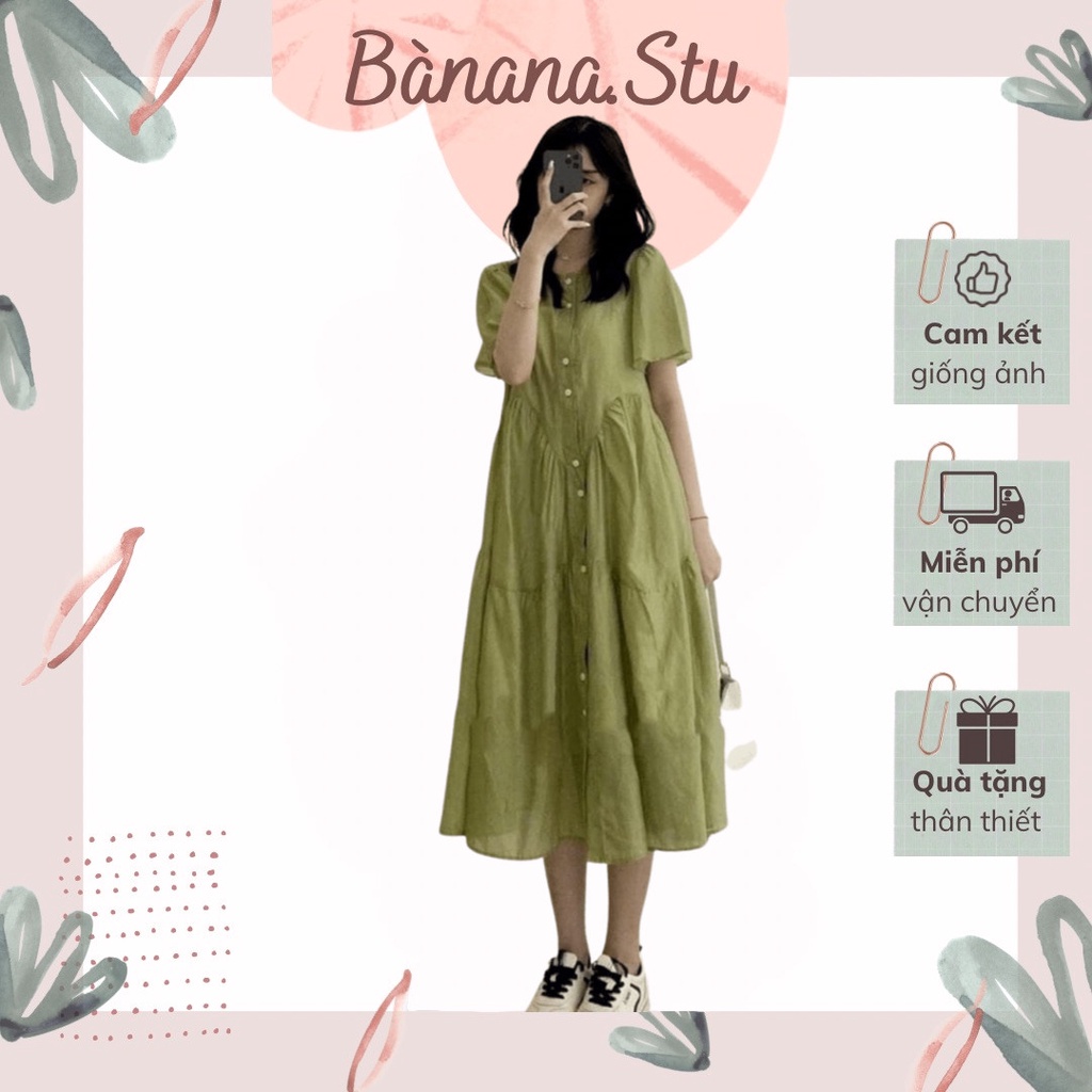 Váy babydoll dáng dài Banana chất tơ voan đầm dáng xoè nữ, váy 2 lớp có áo lót, đứng form, tôn dáng