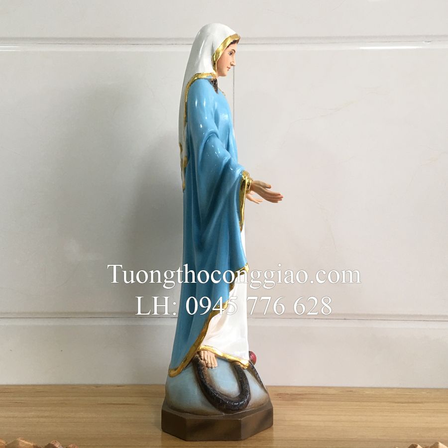 Tượng Đức Mẹ Ban Ơn 50cm gỗ vàng tâm phấn màu