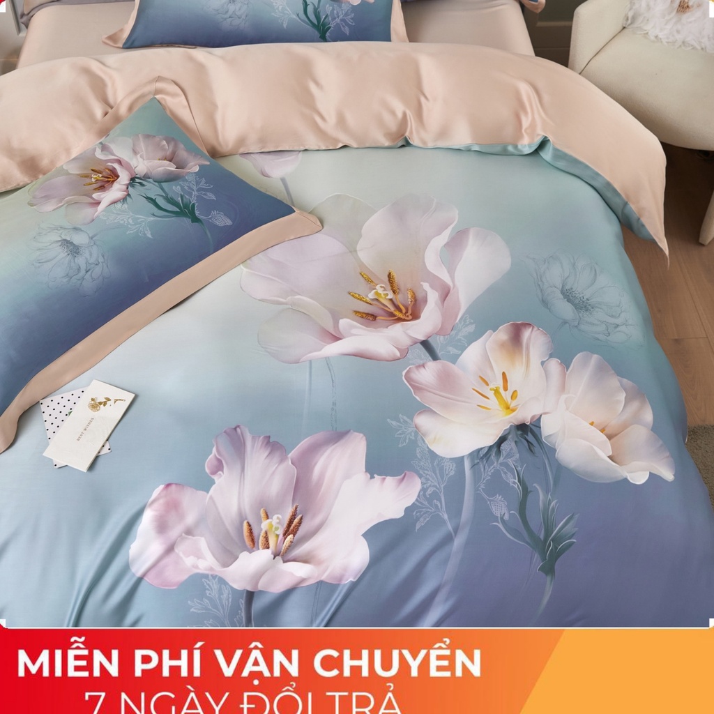 Bộ chăn ga gối 100%Tencel 100s, 5 món Siêu mát - Design độc lạ cho mùa hè 2021