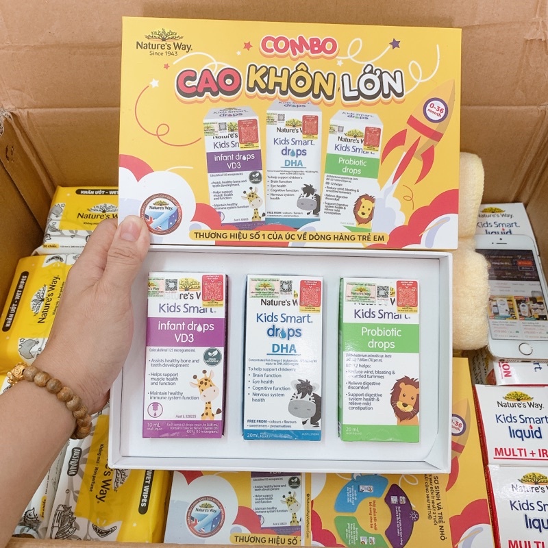 Combo 3 Siro Uống Nature's Way Kids Smart Drops, Infant Drops Bổ Sung Vitamin, Phát Triển Não Bộ Cho Bé