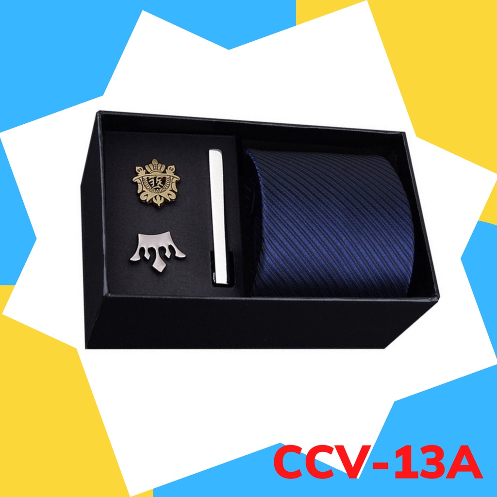Set cà vạt bản to 8cm làm quà tặng cho Nam gồm cà vạt, kẹp cà vạt, ghim cài áo đóng hộp lịch sự CCV-13