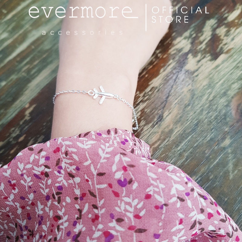 Vòng tay bạc fly me EVERMORE, lắc tay bạc phi cơ đính đá thanh lịch, minimalism - L021