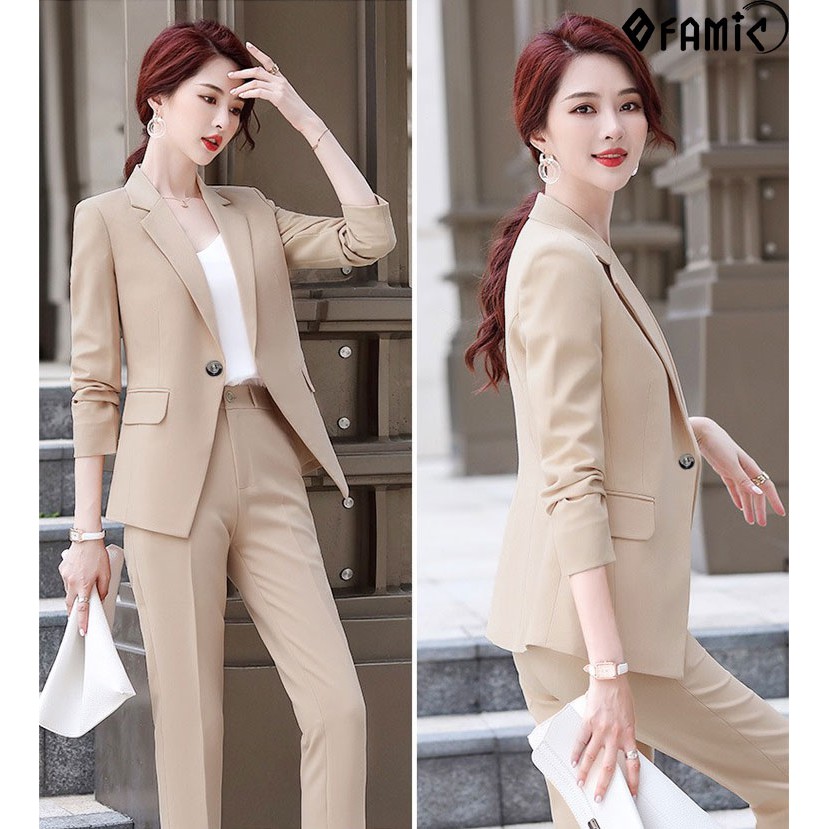 Set Vest Nữ ❤️𝑭𝑹𝑬𝑬𝑺𝑯𝑰𝑷❤️ Bộ Vest Nữ Công Sở Phong Cách Hàn Quốc 3 Màu Gồm Áo Tay Dài Và Quần Dài