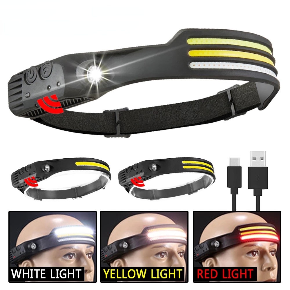 Đèn Pin Đeo Đầu Có Cảm Biến Sóng COB Chống Thấm Nước Bằng Silicone Có Thể Sạc Lại USB