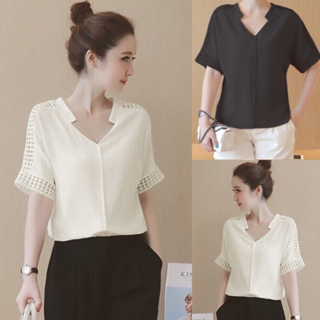 Áo Sơ Mi Nữ Cổ V Phối Ren ( Size M - L) 