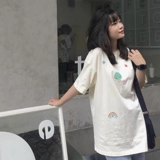 Áo thun tay lỡ Unisex LOVE màu KEM ❤️/Nam nữ unisex/Áo phông cổ tròn form rộng Jaystoree ❤️