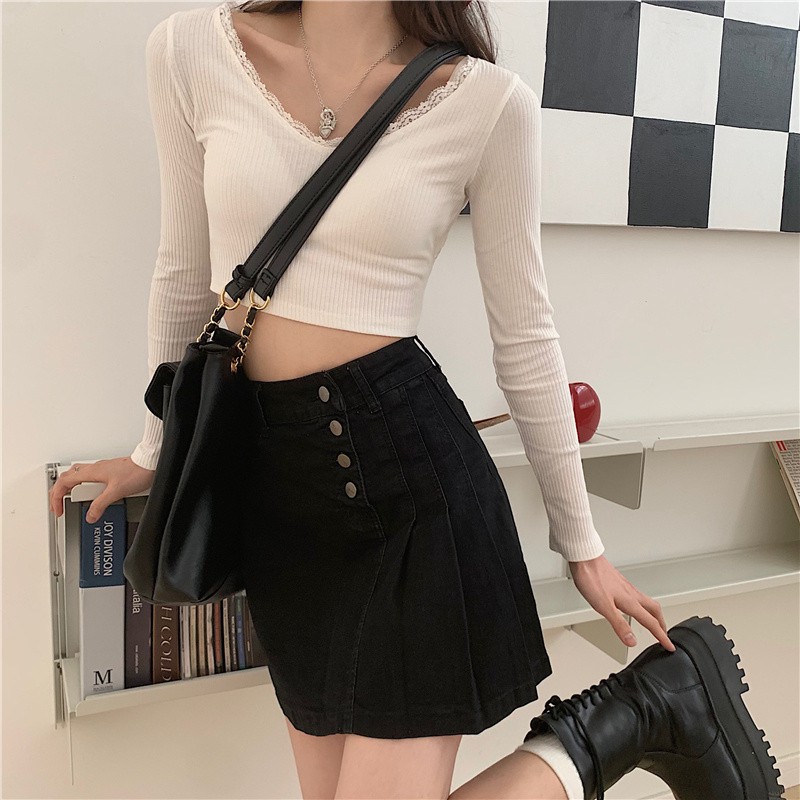 Chân Váy Chữ A Lưng Cao Xếp Li Phong Cách Hàn Quốc Gồm 2 Màu | BigBuy360 - bigbuy360.vn