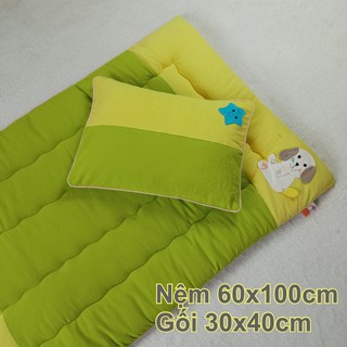 COMBO 1 NỆM + 1 GỐI NẰM CHO BÉ đi mẫu giáo,đi nhà trẻ CHÍNH HÃNG KIMHOME CHẤT KARA,COTTON 0 đến 8 tuổi