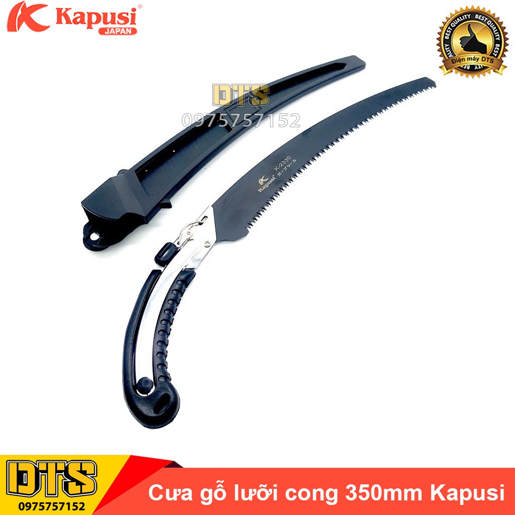 Cưa gỗ cầm tay lưỡi cong, cưa cành lưỡi đen thép SK-5 Nhật Kapusi 350mm – Có bao đựng cưa