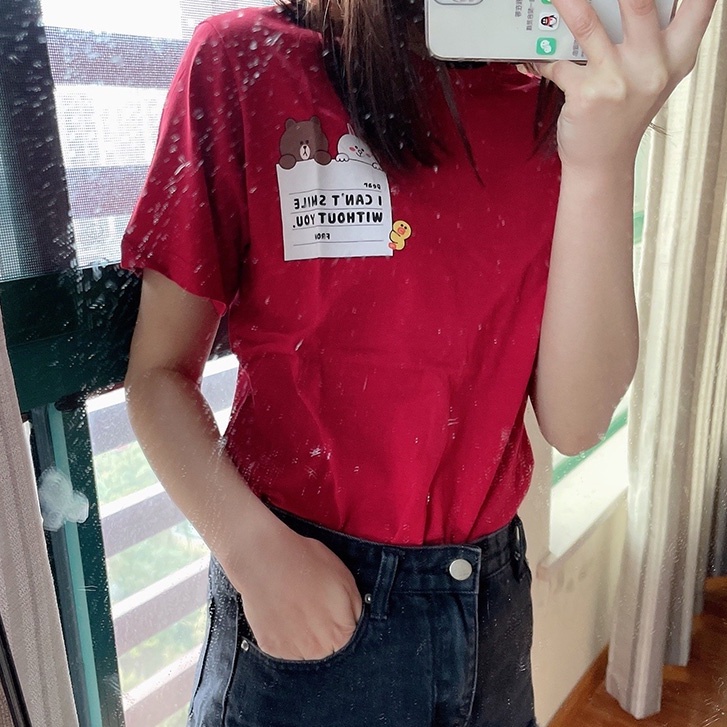 LINE FRIENDS Áo Thun Cotton Nguyên Chất Tay Ngắn In Hình Gấu Nâu Uniqlo UT Line Cho Cặp Đôi