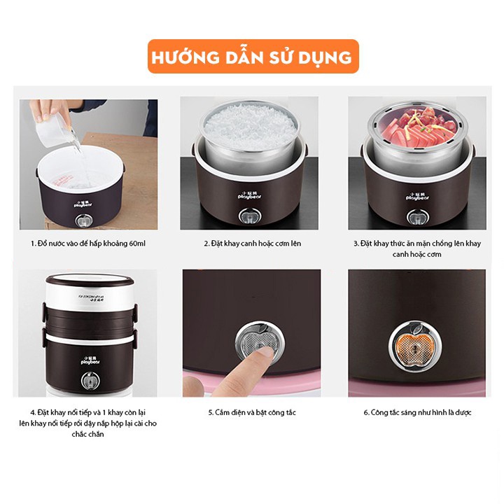 Hộp Cơm Cắm Điện 4 Khay INOX Tiện Lợi, Hâm Nóng, Nấu Cơm Nhanh Chóng - Bảo Hành 06 Tháng, 1 Đổi 1 Trong 7 Ngày