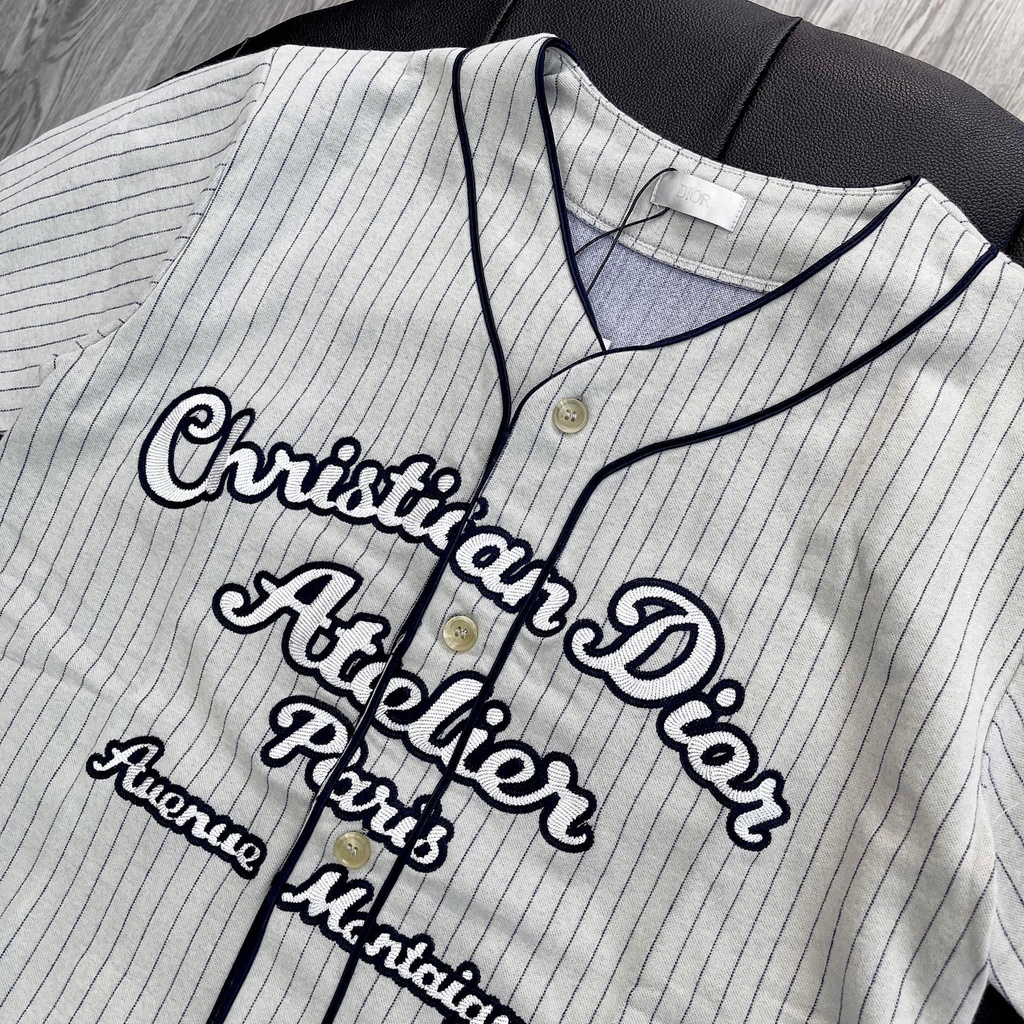 Áo DlOR Ivory Pinstriped 'Dior Atelier' Baseball Jersey
