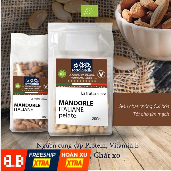 Hạt hạnh nhân hữu cơ Sottolestelle 200g