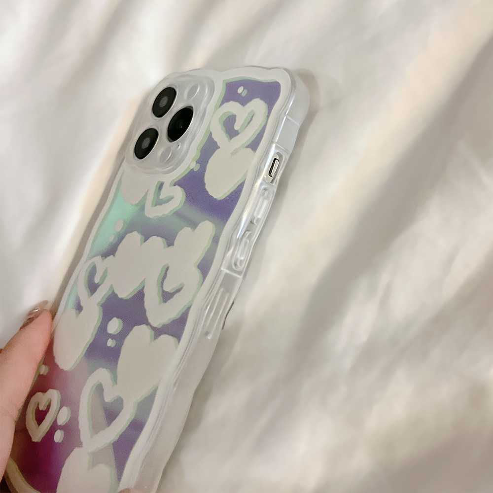 Ốp Điện Thoại Mềm Họa Tiết Trái Tim Màu laser Cho iphone 11 12 13 pro max mini XR XS 7 8 plus