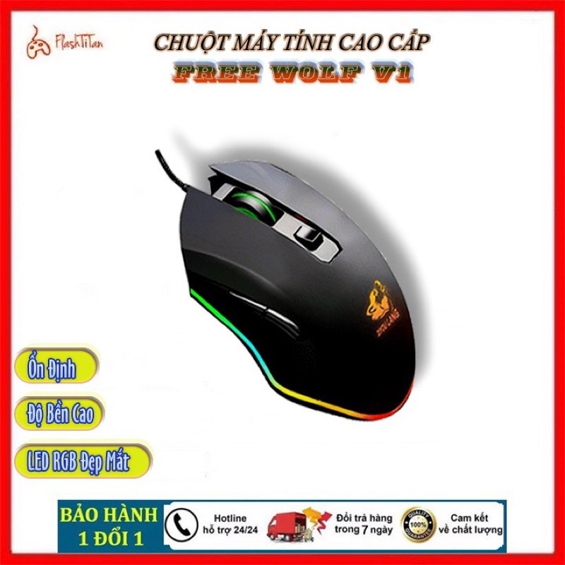 Chuột Máy Tính Chơi Game Free Wolf V1 - Cao Cấp có LED RGB - Tự Động Đổi Màu Cực Đẹp - Siêu Bền