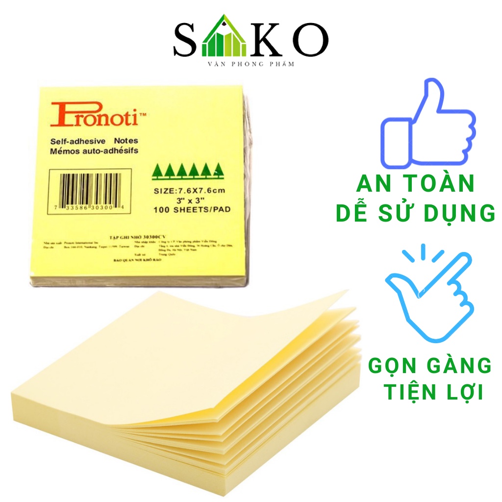 Giấy Ghi Chú Chính Hãng Pronoti - Cỡ 3x3,3x2 - Giấy Nhớ Có Dính - SAKO Official