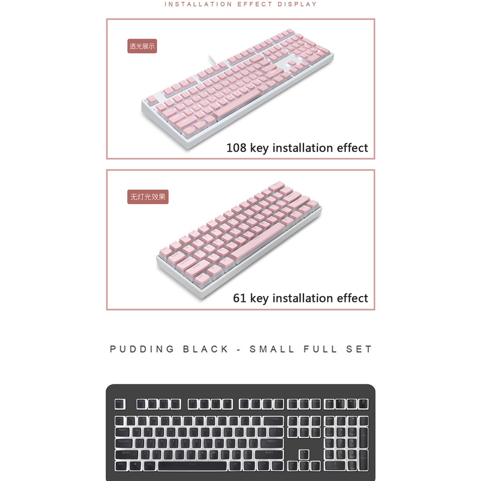 Nắp Đậy Bàn Phím OEM 129 Phím Bằng Nhựa PBT Trong Suốt Hai Màu Cho Bàn Phím Cơ 61 / 62 / 68 / 84 / 87 / 104 / 108 / 980k