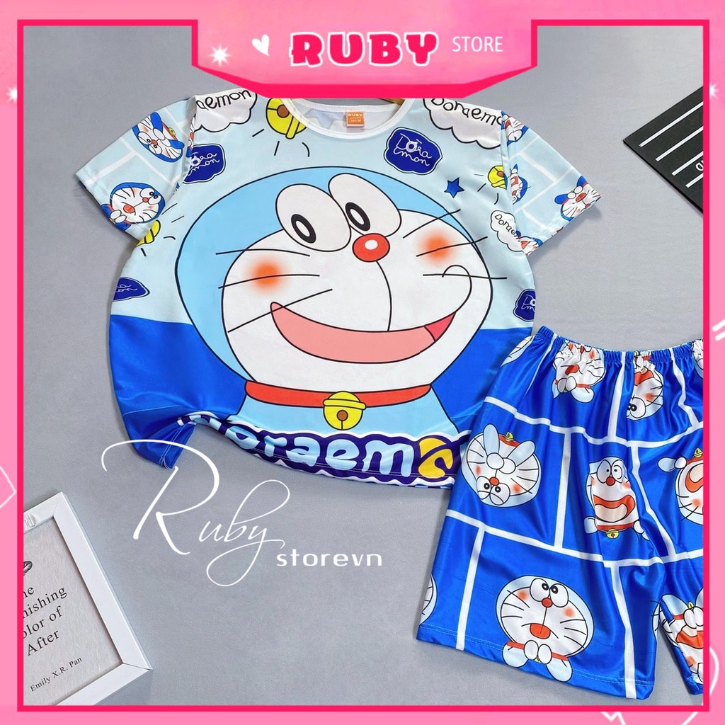 Đồ bộ thun đùi in hình 3D size 5kg - 70kg chất thun mềm mát in hình doremon Mickey Minie dễ thương DBRBD FULL SỈZE