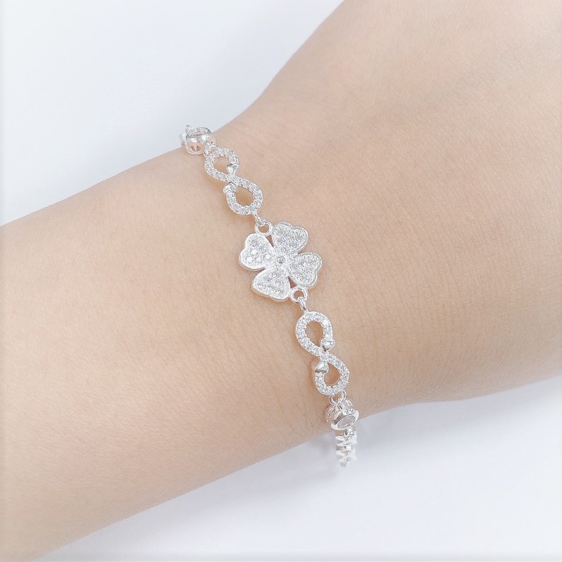 Lắc tay bạc nữ cỏ 4 lá may mắn - Trang sức bạc Evasilver