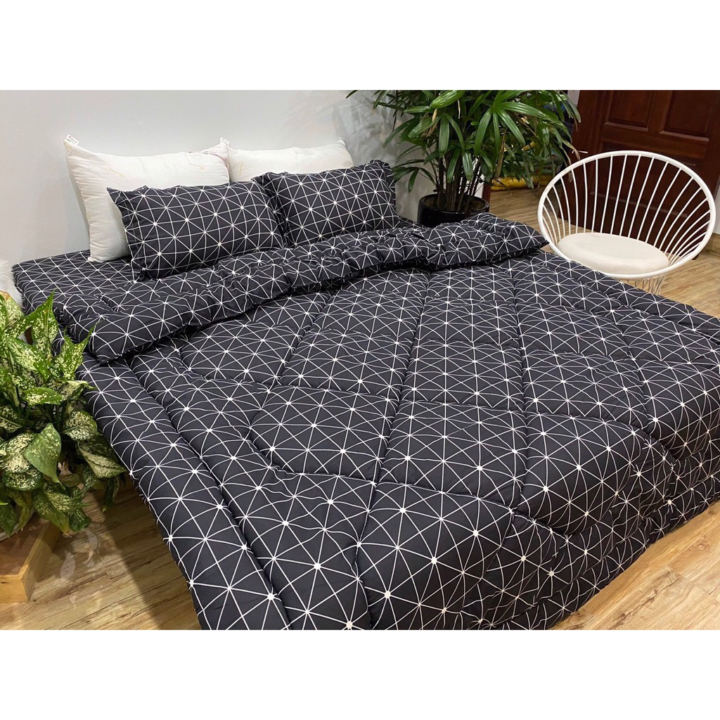 Bộ chăn phao ga gối poly cotton MẪU - vuông chéo