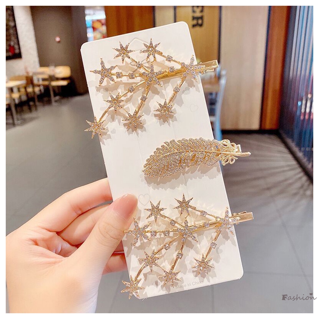 Bộ 3 Kẹp Tóc Hình Ngôi Sao Đính Kim Cương Giả Thời Trang