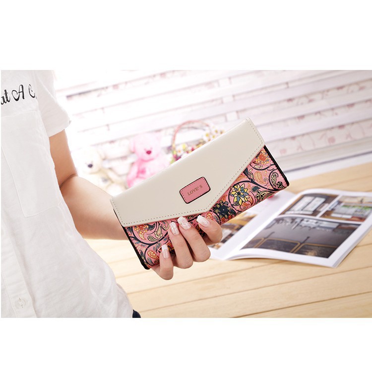 [Hot Trend] Ví Clutch Dài Cầm Tay Love's Hoa Văn Phong Cách Hàn Quốc Cực Đẹp Nhiều Màu Đen Hồng Tím Xanh TX0075-79