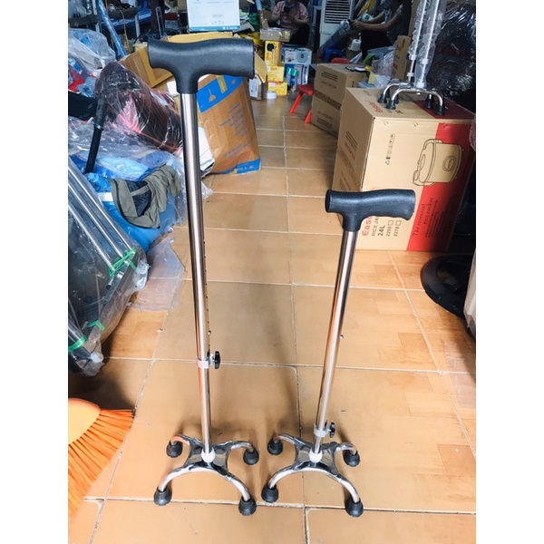Gậy chống cho người già, gậy batong inox có 4 chân đỡ hàng đẹp rất chắc chắn