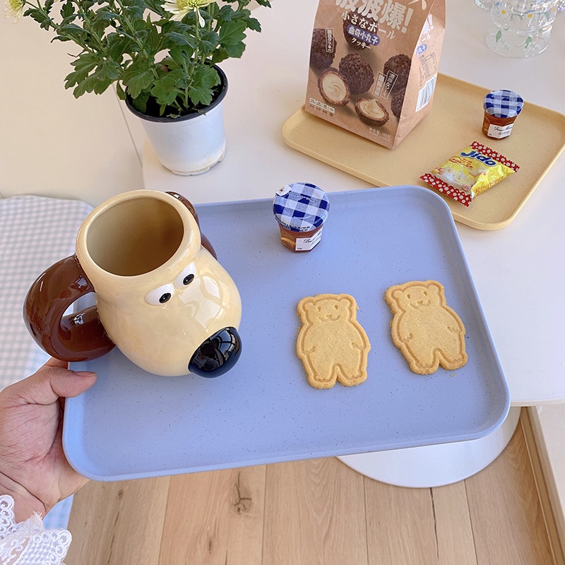 Ins Đĩa Cốc Trà Hình Chữ Nhật Bằng Nhựa Lúa Mạch Nhiều Màu Sắc Macaron Để Bàn Làm Việc