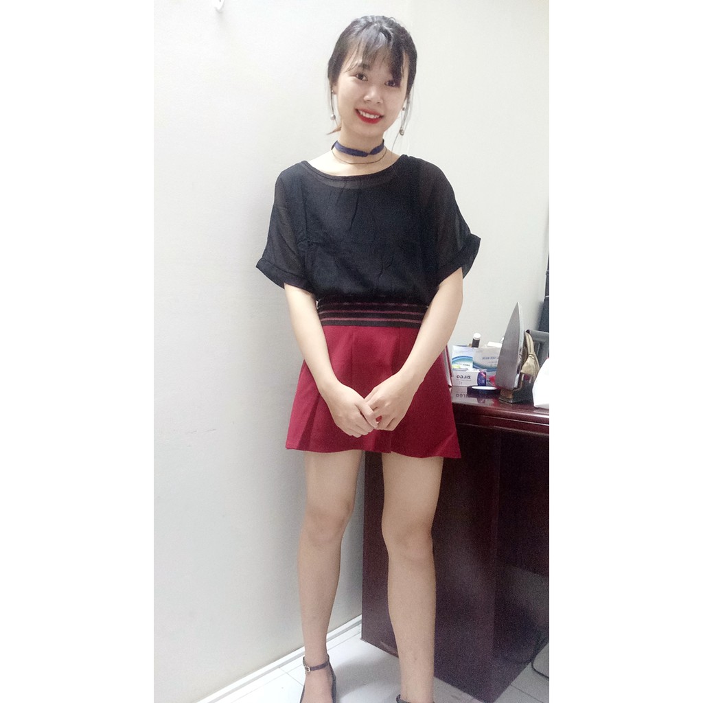 Áo voan bo gấu sọc ngang