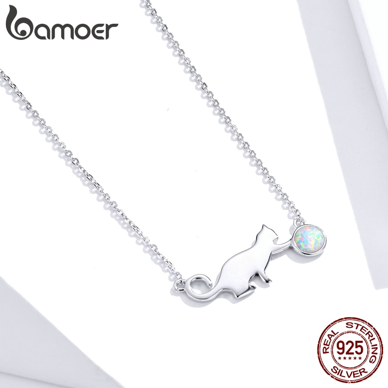 Dây chuyền Bamoer SCN395 bằng bạc 925 mặt hình chú mèo dễ thương