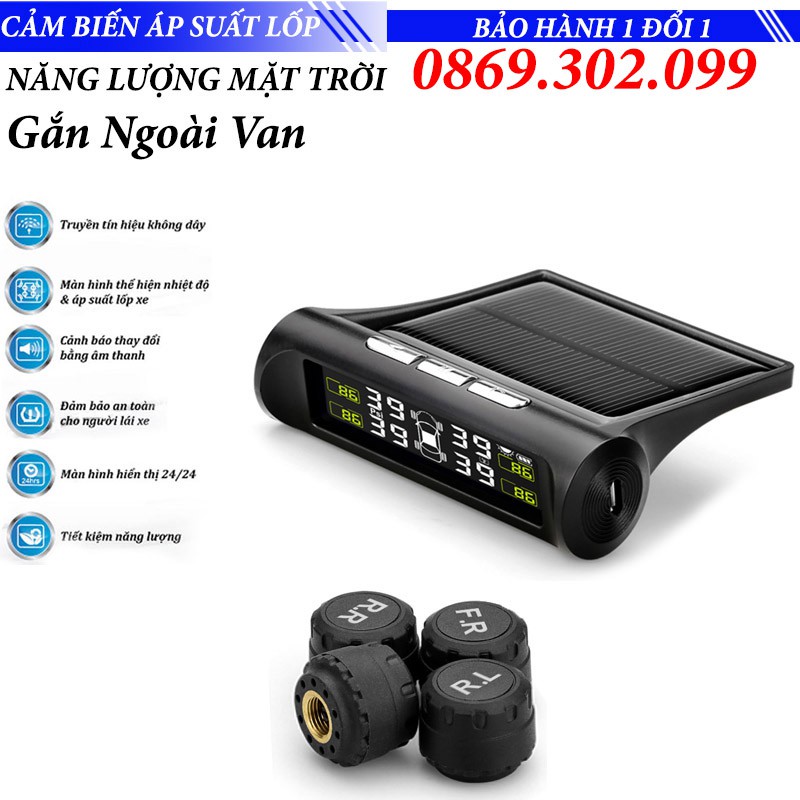 Cảm biến áp suất lốp TPMS - Dòng Hybrid cao cấp - Sử dụng cả năng lượng mặt trời và cổng sạc 12V - Cảnh báo thiếu hơi