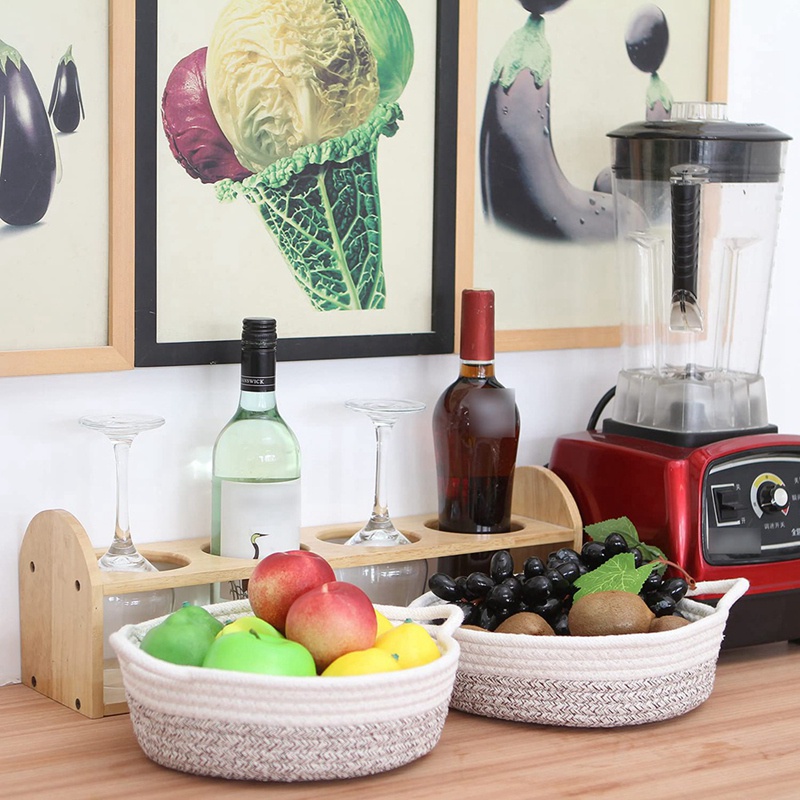 Bộ 2 Giỏ Đựng Trái Cây / Trang Sức / Chìa Khóa / Đồ Dùng Bằng Dây Cotton Bện Cỡ Nhỏ Tiện Dụng # 1