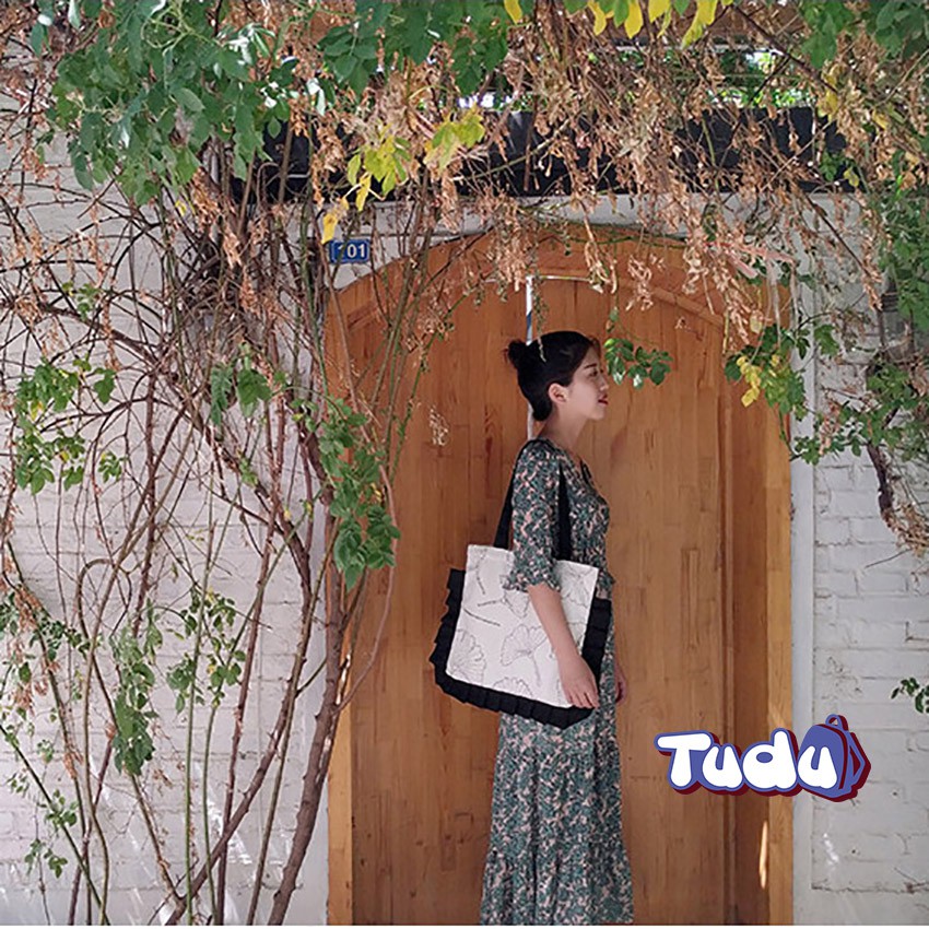 Túi Vải Canvas Tudu, Túi Tote Ulzzang Có Dây Kéo Thời Trang Hàn Quốc Đựng Đồ Tiện Dụng CN224