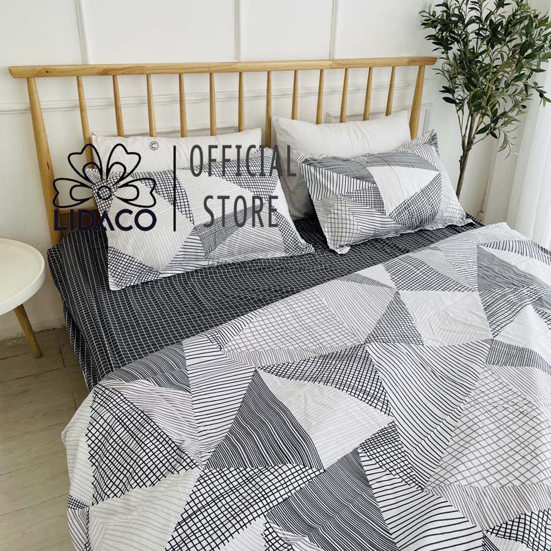 [Mã LIFEMALL2505 giảm 10% đơn 250K] Bộ chăn ga gối cotton poly Lidaco Tam Giác Trắng Đen SP001226 | BigBuy360 - bigbuy360.vn