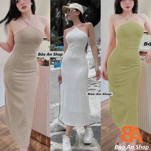 Đầm dây yếm chất thun from dài