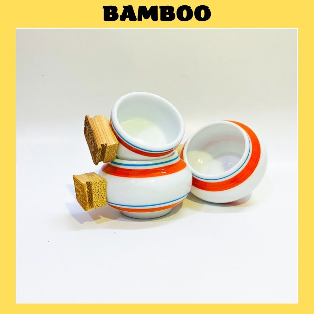 Cóng chào mào tre đục triện chất liệu gốm sứ cao cấp họa tiết siêu đẹp (Combo 3 cóng)