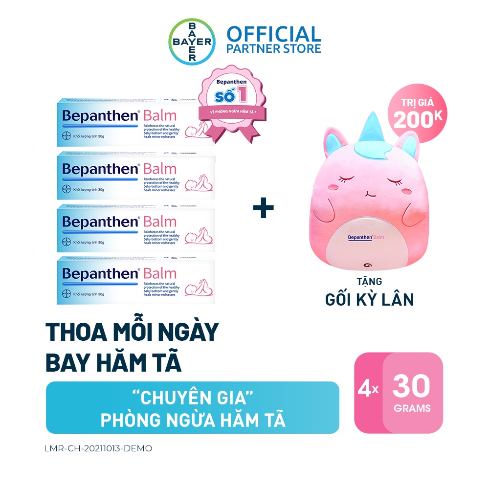 Bộ 4 tuýp kem chống hăm Bepanthen Balm dạng kem mỡ 30g/tuýp + Tặng 1 Kỳ Lân Hồng