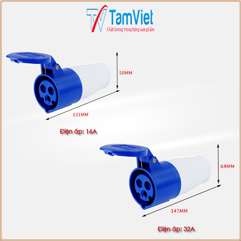 Ổ cắm điện công nghiệp 1 pha, ổ cắm công nghiệp di động 16A, 32A 3 chấu