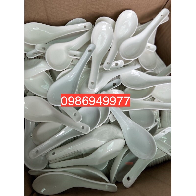 Combo 3 thìa sứ trắng trơn bát tràng cao câp-Thìa ăn phở