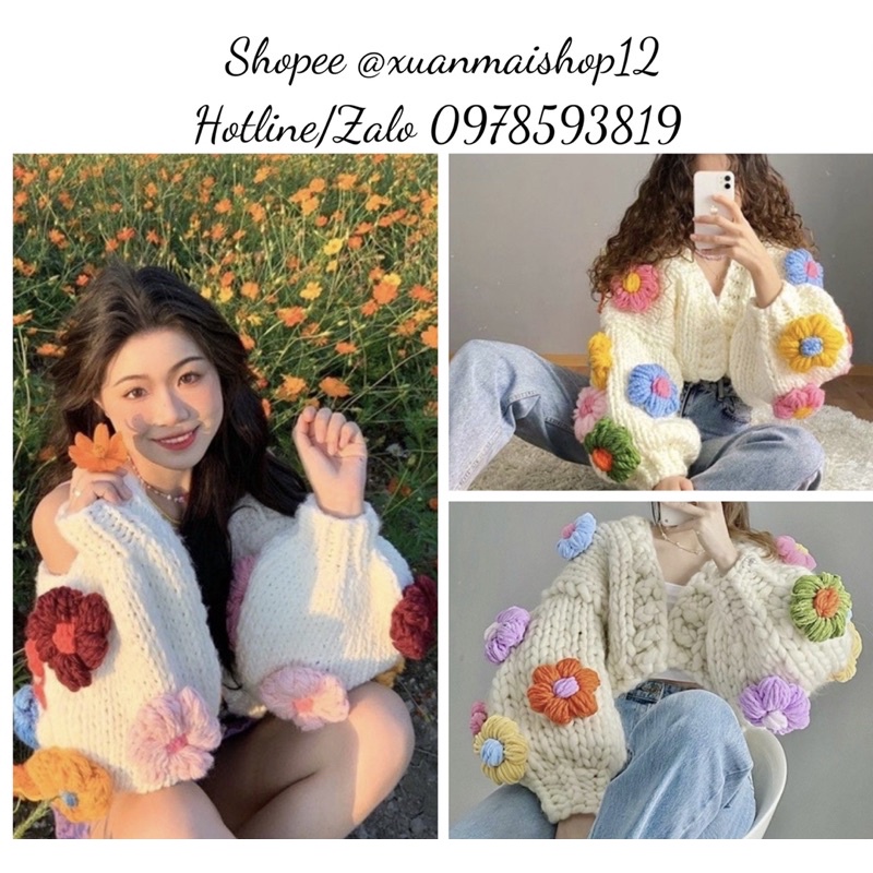 Áo khoác cardigan len bông hoa nổi siêu xinh siêu hot