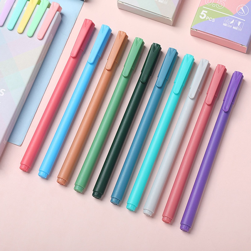 Set 5 bút mực gel màu macaron 0.5mm phong cách vintage