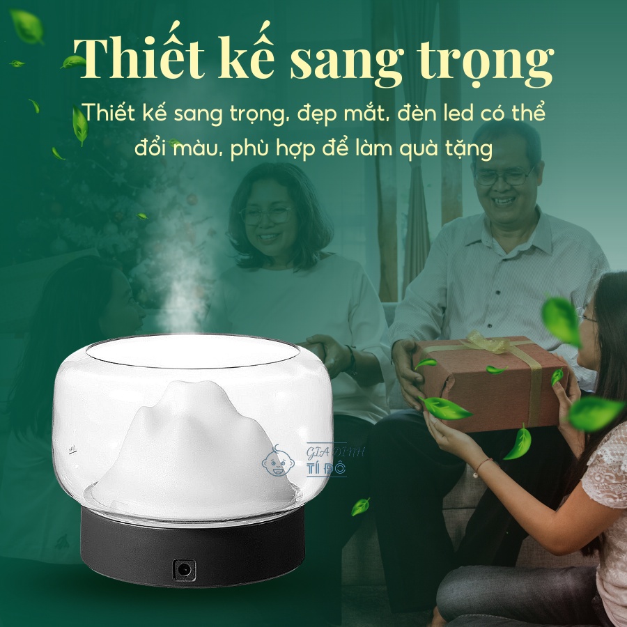 Máy xông tinh dầu, khuếch tán hương thơm Sử Dụng Công Nghệ Siêu Âm Có Phun Sương Tạo Ẩm Hình Núi Tuyểt Dung Tích 400ml