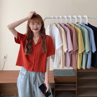 Áo sơ mi màu trơn áo sơ mi nửa tay mùa hè áo sơ mi nữ thiết kế niche rời trơn màu trơn phù hợp với áo sơ mi ngắn hàng đầu nửa tay áo sơ mi