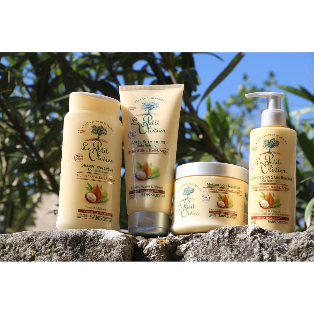 Bộ 3 sản phẩm dưỡng tóc hồi tóc hư tổn từ Dầu Argan, Bơ Hạt Mỡ, Dầu Olive Le petit Olivier (Dầu gội, Dầu Xả, Kem ủ tóc)