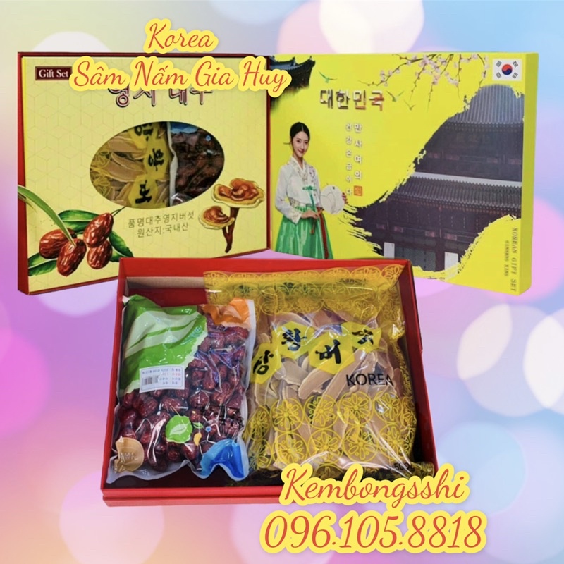 [SET QUÀ BIẾU] Hộp Quà Tặng Nấm Linh Chi, Táo Đỏ HÀN QUỐC [Hộp 1 kg táo + 0.5 kg nấm linh chi]