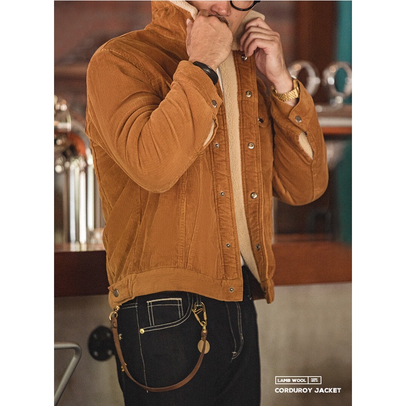 Áo khoác MADEN phối len lông cừu phong cách retro trẻ trung thời trang dành cho nam