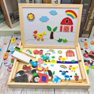 Đồ Chơi Xếp Hình Kèm Vẽ Tranh Nam Châm Gỗ - Đồ Chơi Giáo Dục