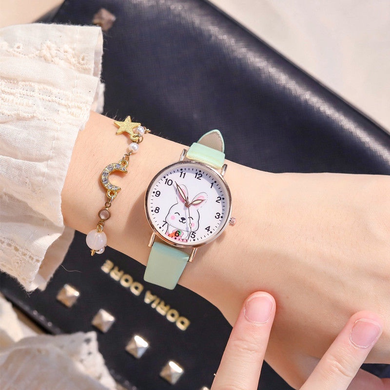 Đồng hồ hình thỏ con chống nước phối dây da đáng yêu dành cho bé gái