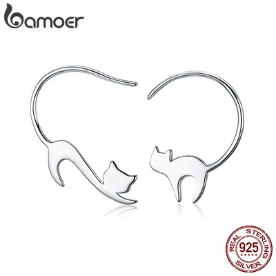 Bamoer Bông Tai bạc 925% Hình Mèo Đáng Yêu