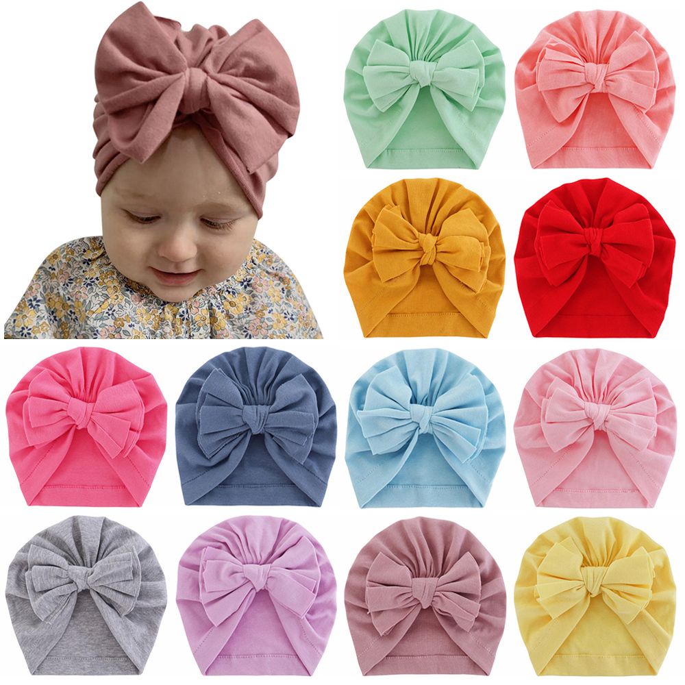 Mũ turban cotton mềm mại đính nơ xinh xắn cho bé MIHAN1
